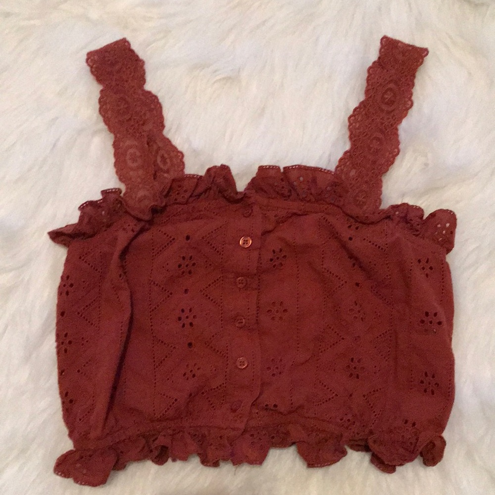 New! Boho eyelet crop top in rust - Picture 4 of 13